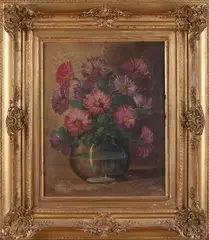 R. Hoetner, Vaas met bloemen, Olieverf op paneel