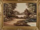 Bosgezicht met ven by Onduid. gesig., Olieverf op linnen, sold Apr 2019