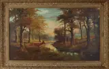 S. Schreuder, Landschap met reeën, Olieverf op linnen