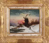 M. Poltrock, Wintergezicht met molen, Olieverf op paneel