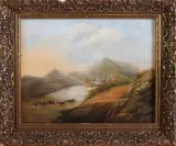 Duits landschap met rivier by Onduid. gesig., Olieverf op paneel, sold Apr 2019
