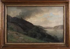 P. Pahle?, Duits riviergezicht met kasteel, Olieverf op linnen