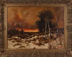 S. Beulakker, Landschap met berkenbomen, 1946, Olieverf op linnen