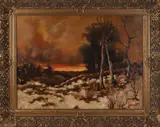 S. Beulakker, Landschap met berkenbomen, 1946, Olieverf op linnen