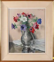 Willy Fleur, Tinnen kan met bloemen, Olieverf op linnen