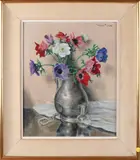 Willy Fleur, Tinnen kan met bloemen, Olieverf op linnen