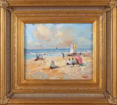 P. Renard, Hollands strandgezicht, Olieverf op paneel