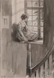 Joh. C. Braakensiek, Meisje bij venster, Aquarel op papier
