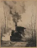 Johannes Weiland, Stoomtrein, 1954, Lithografie op papier
