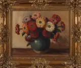 Henk Welther, Gemberpot met asters, Olieverf op linnen