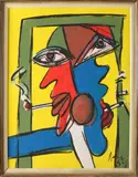 Peter Keil, Twee figuren met sigaret, Olieverf op paneel