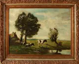 Monogram F.B., Landschap met koeien, Olieverf op linnen
