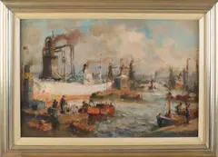 Evert Moll, Havengezicht Rotterdam, Op linnen