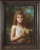 Alexei Alexeievich Harlamoff, Meisje met gele bloemen, Gemengde techniek op papier