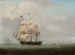Casparus Morel, Zeegezicht met Hollandse schepen, Olieverf op paneel