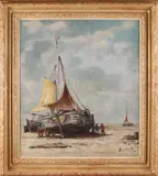 Bas Veth, Bomschuit met vissers, Olieverf op linnen