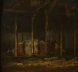 Hendrikus Alexander van Ingen, Liggende koe in stal, Olieverf op paneel