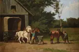H.C. Bogman, Paarden voederplaats, Olieverf op linnen