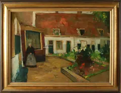 Jacoba Ritsema, Achterhof met boerin, Olieverf op linnen