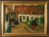 Jacoba Ritsema, Achterhof met boerin, Olieverf op linnen