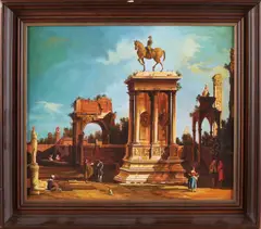 Monogram F.W., Romeinse ruïne met figuren, Olieverf op linnen