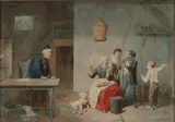 Reinier Craeyvanger, Interieur met figuren, 1866, Aquarel op papier