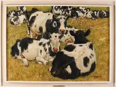 Jo Strahn, Koeien in weiland, Olieverf op linnen