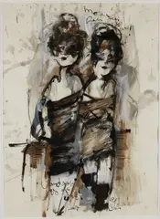 Guy Olivier, Twee dames op stap, 2007, Gemengde techniek op papier