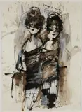 Guy Olivier, Twee dames op stap, 2007, Gemengde techniek op papier