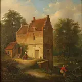 Monogram W.M., Romantisch landschap, Olieverf op paneel