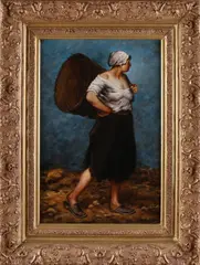 H.A. Willenborg, Boerenvrouw met rieten mand, Olieverf op linnen