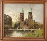 Siem Schaeffer, Stadsgezicht kerk, Olieverf op linnen