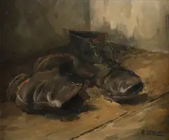 A.. Luycx, Paar oude veterschoenen, 1922, Olieverf op linnen
