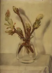 Pieter van Baarsel, Bloeiende kastanje takken, Olieverf op paneel