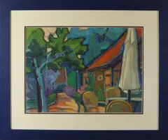 Mia. D. J., Kleurrijke achtertuin, Gouache op papier