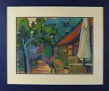 Mia. D. J., Kleurrijke achtertuin, Gouache op papier