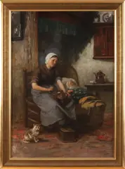 M.W. Liernur?, Boeren interieur, Olieverf op linnen
