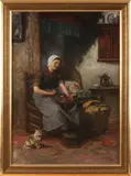 M.W. Liernur?, Boeren interieur, Olieverf op linnen