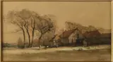 Maria Bilders-van Bosse, Boerderij met figuren, Gemengde techniek op papier