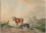 Monogram J.P.K. de J, Landschap met koeien, 1856, Aquarel op papier