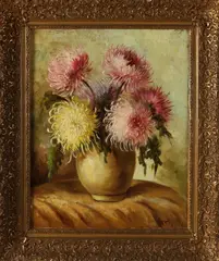 Tilly Moes, Vaas met bloemen, Olieverf op linnen