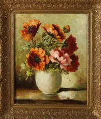 Tilly Moes, Vaas met bloemen, Olieverf op linnen
