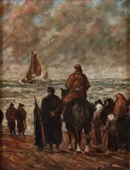 Monogram H, Figuren op strand, Olieverf op linnen