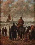 Monogram H, Figuren op strand, Olieverf op linnen