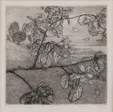 Reinder Homan, Landschap met herfstbladeren, Ets op papier