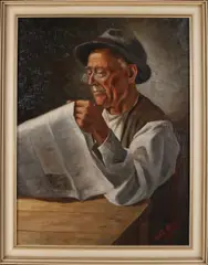 W. Bleijs, Krant lezende man, Olieverf op linnen