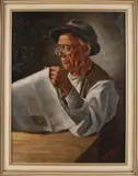 W. Bleijs, Krant lezende man, Olieverf op linnen