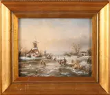 H. Balman, Wintergezicht met schaatsers, Olieverf op paneel