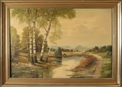 A. Blaetter, Panoramisch landschap, Olieverf op linnen