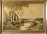 A. Blaetter, Panoramisch landschap, Olieverf op linnen